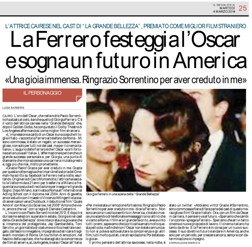 Giorgia ferrero su "ILSECOLO XIX" del 4/03/2014